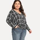 Romwe Plus Plaid Curved Hem Blouse