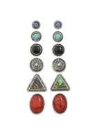 Romwe Vintage Imitation Turquoise Round Triangle Stud Earrings