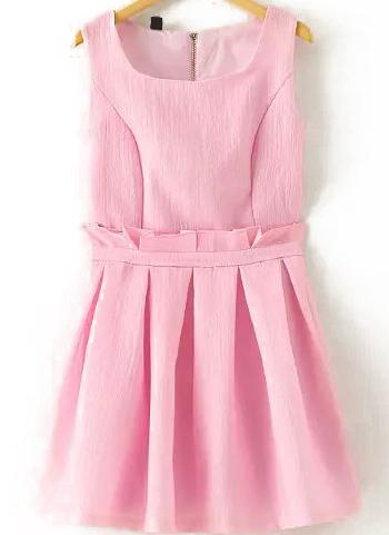 Romwe Square Neck Zipper Top With Flare Pink Skirt