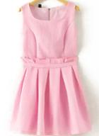 Romwe Square Neck Zipper Top With Flare Pink Skirt