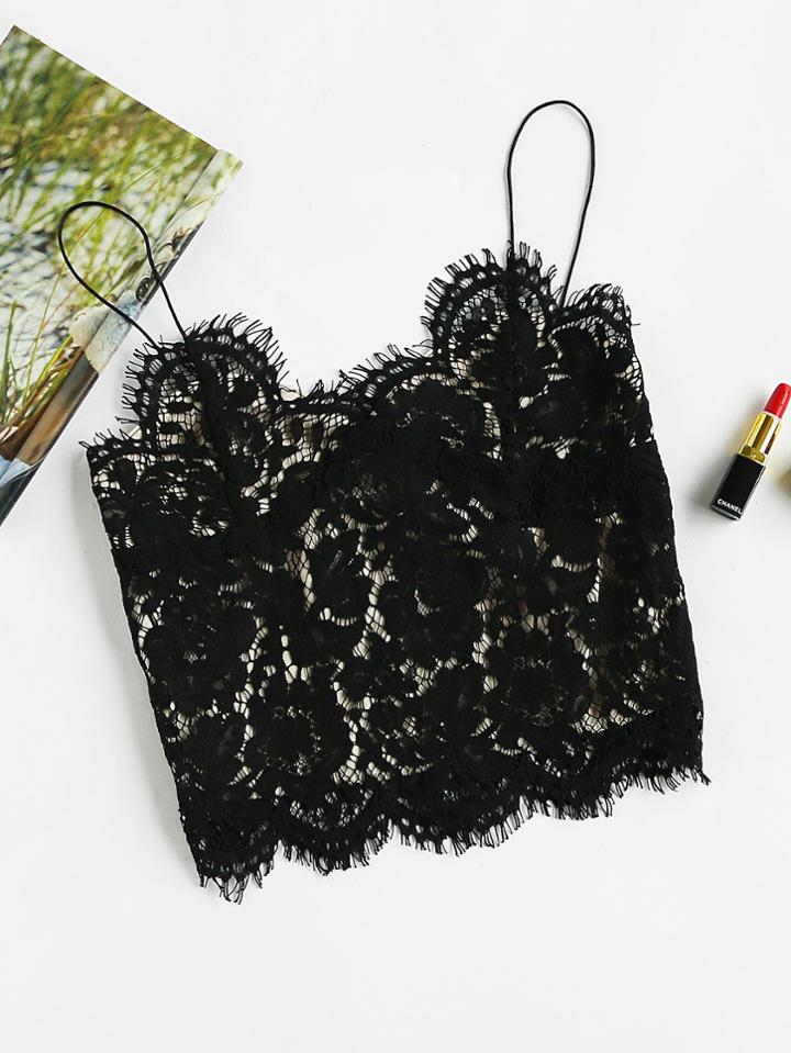 Romwe Fray Trim Lace Cami Top