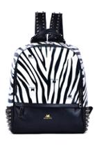 Romwe Zebra Print Rivet Backpack
