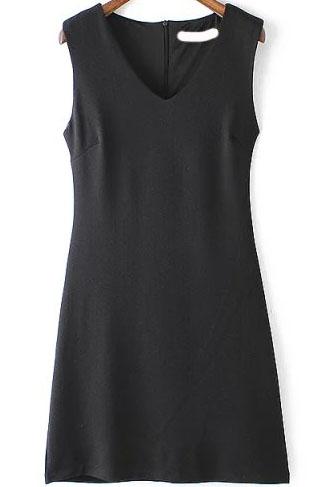 Romwe V Neck Black Dress