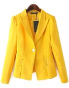 Romwe Lapel Fitted Yellow Blazer