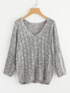 Romwe V Neckline Open Knit Sweater