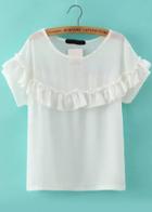 Romwe Short Sleeve Ruffle Chiffon White Top