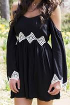 Romwe Open Shoulder Crochet Detail Hollow Dress