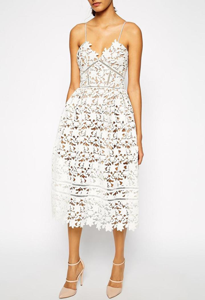 Romwe Spaghetti Strap Back Zipper Hollow Dress