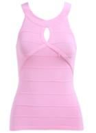 Romwe Round Neck Keyhole Hollow Slim Pink Vest