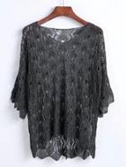 Romwe Hollow Out Wave Hem High Low Knitwear