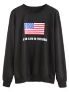 Romwe Black American Flag Print Sweatshirt