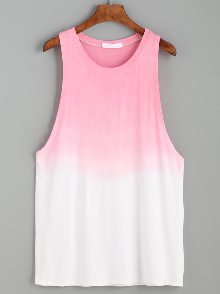 Romwe Pink Ombre Drop Armhole Tank Top