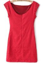 Romwe Red Sleeveless Bead Jacquard Dress