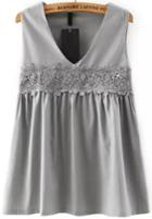 Romwe V Neck With Lace Grey Tank Top