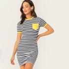 Romwe Pocket Patched Striped Ringer Tee Dress
