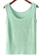 Romwe Green Round Neck Linen Camis Top