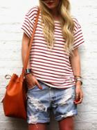 Romwe White Red Stripe Short Sleeve T-shirt