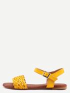 Romwe Yellow Buckle Strap Flat Sandals