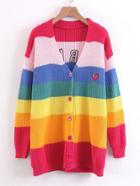 Romwe Block Striped Heart Patch Sweater Coat