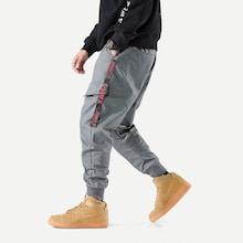 Romwe Men Tape Detail Letter Print Pants
