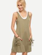 Romwe Olive Green Double Layer Tank Dress With Pockets