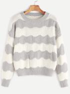 Romwe Contrast Wave Pattern Drop Shoulder Crop Sweater