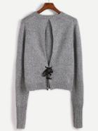 Romwe Grey Lace Up Back Sweater