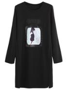 Romwe Black Patch Split Tee Dress