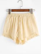 Romwe Yellow Tassel Drawing Waist Pleated Shorts