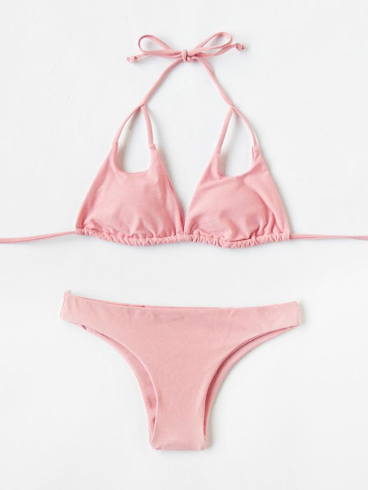 Romwe Cutout Halter Bikini Set
