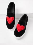 Romwe Heart Pattern Velvet Sneakers
