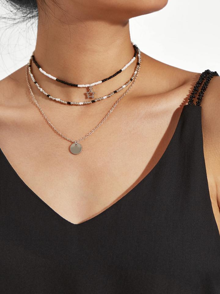 Romwe Sequin & Star Layered Chain Necklace Set