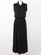 Romwe Black Elastic Waist Sleeveless Shirt Dress