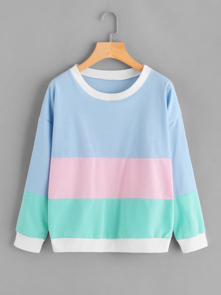 Romwe Drop Shoulder Color Block Sweatshirt