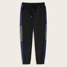 Romwe Guys Contrast Side Stripe Print Drawstring Sweatpants