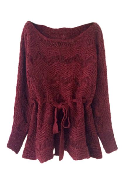 Romwe Self-tie Drawstring Wave Knitted Jumper