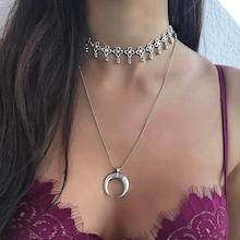 Romwe Moon Pendant Necklace Set 2pcs
