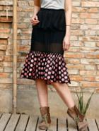 Romwe Black Ruffle Color Block Hem Fishtail Skirt