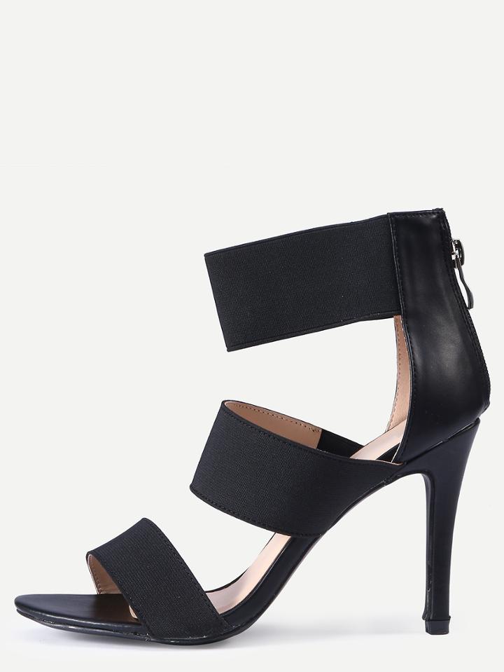 Romwe Black Strappy Heeled Sandals