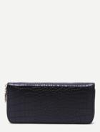 Romwe Black Croc Embossed Zip Around Long Wallet