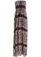 Romwe Strapless Tribal Print Navy Dress