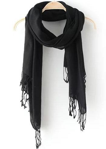Romwe With Tassel Black Scarf