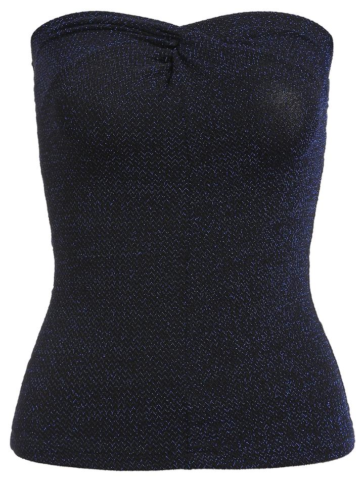 Romwe Blue Metallic Strapless Cami Top