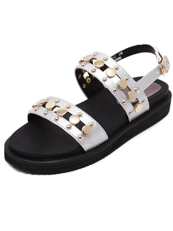 Romwe Silver Peep Toe Studded Casual Gladiator