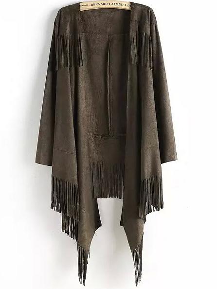 Romwe Tassel Suede Brown Coat