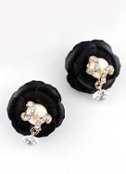 Romwe Black Diamond Flower Earrings
