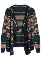 Romwe Geometrical Print Green Knitted Cardigan