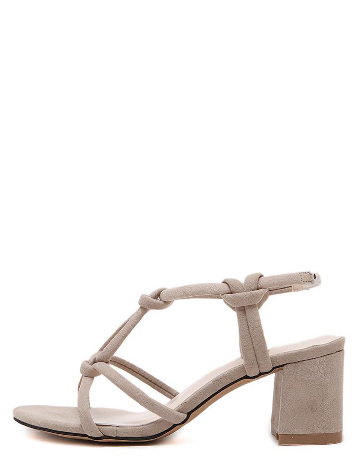 Romwe Apricot Open Toe Crisscross-strap Chunky Gladiator Sandals