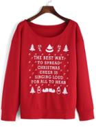 Romwe Christmas Print Red Sweatshirt
