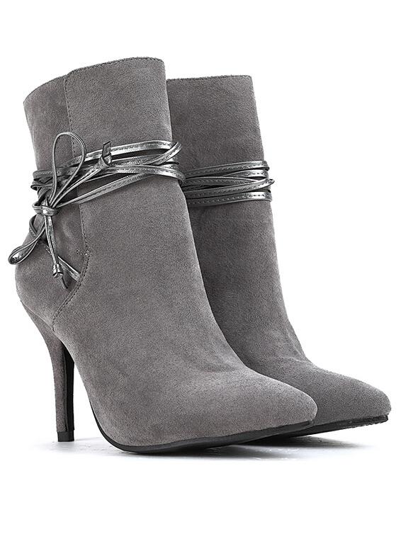 Romwe Grey Pointy Strappy Suede Stiletto Boots